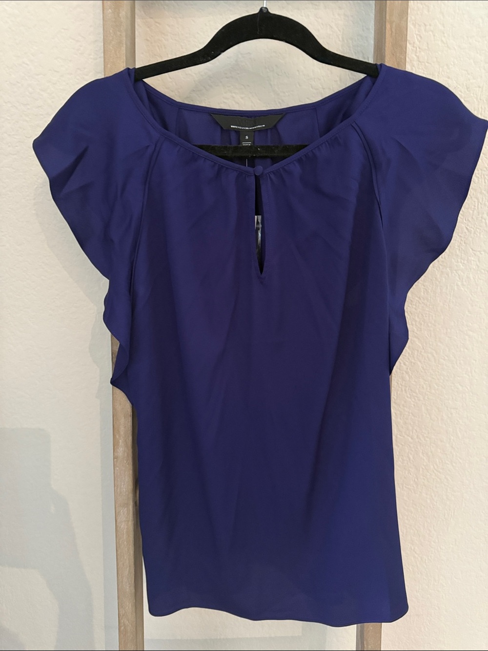 Essentials Royal Blue Flutter Sleeve Keyhole Top